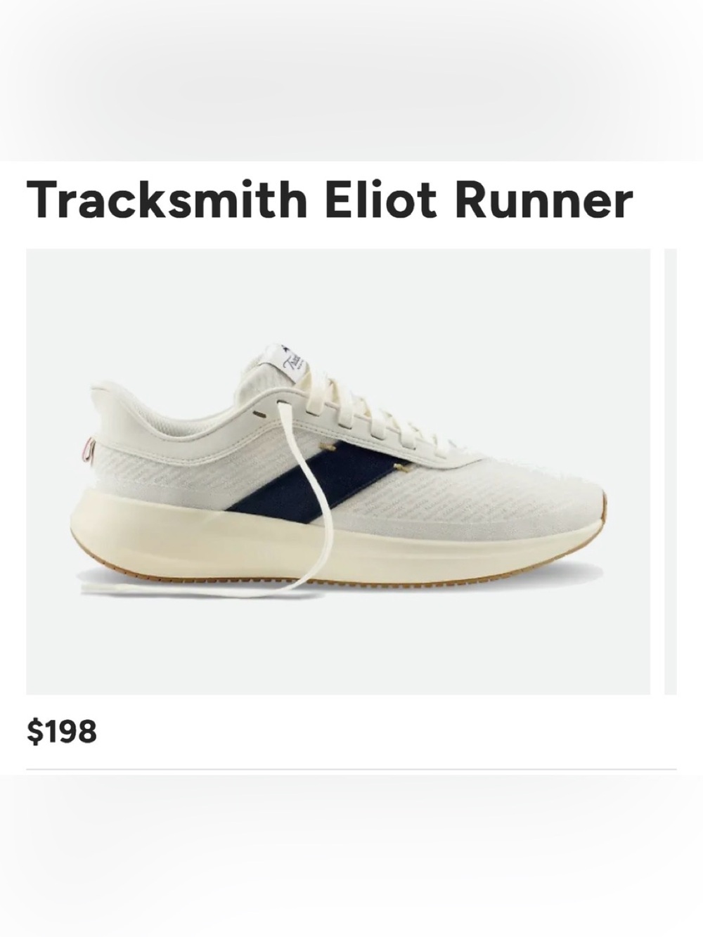 Tracksmith Eliot White Sneakers with Navy Side Panel size 10 VGUC